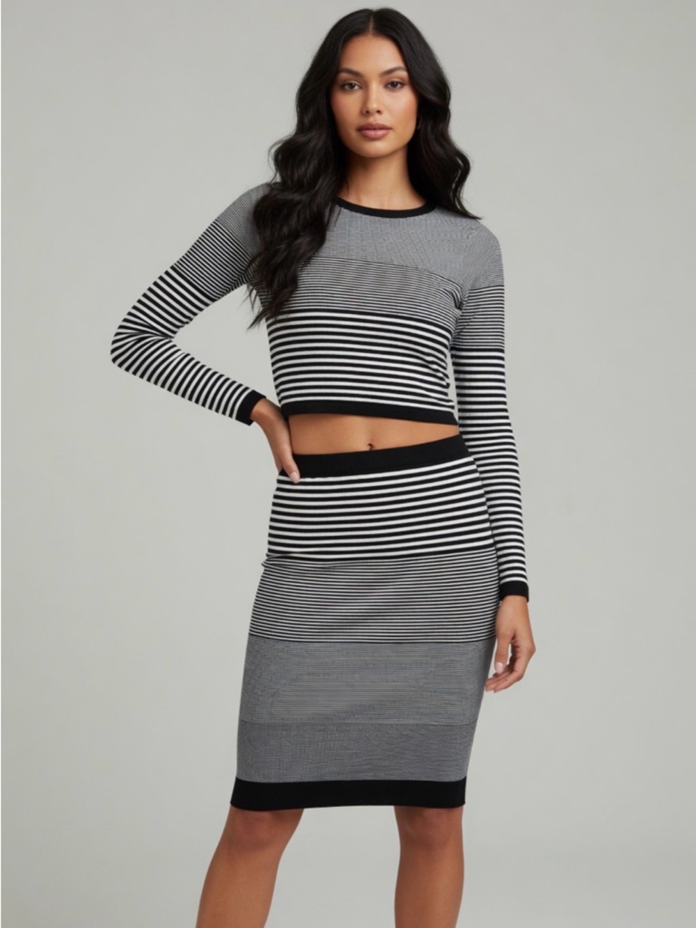 bebe Black and White Striped Skirt Set